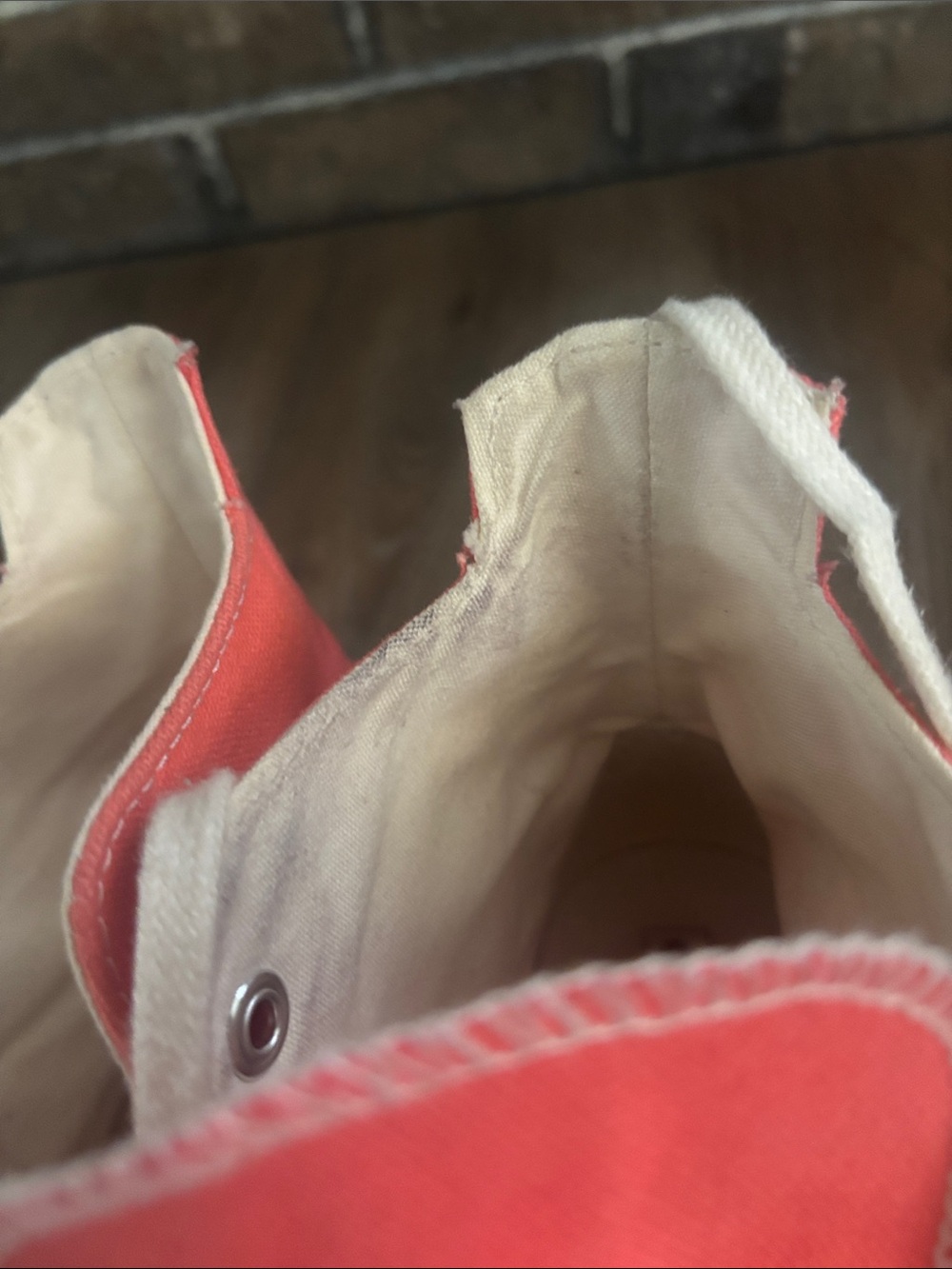 Converse High Top Sneakers - Coral Orange Canvas with White Accents - Picture 8 of 12